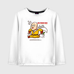 Лонгслив хлопковый детский Счастливый Сайтама с пакетами продуктов One Punch-, цвет: белый