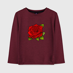 Лонгслив хлопковый детский Красная роза Рисунок, цвет: меланж-бордовый