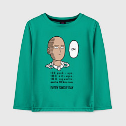 Лонгслив хлопковый детский Список тренировки Сайтама One Punch-Man, цвет: зеленый
