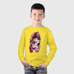 Лонгслив хлопковый детский Тандзиро Пламя Клинок рассекающий демонов, цвет: желтый — фото 2
