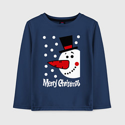 Лонгслив хлопковый детский Merry Christmas: снеговик в шляпе, цвет: тёмно-синий