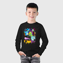 Лонгслив хлопковый детский Geometry Dash: Pixel Logo, цвет: черный — фото 2