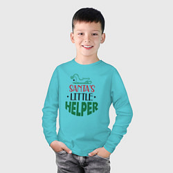 Лонгслив хлопковый детский Santas littke helper, цвет: бирюзовый — фото 2