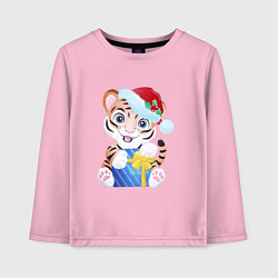 Лонгслив хлопковый детский Новогодний тигр!, цвет: светло-розовый