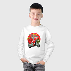 Лонгслив хлопковый детский Санта на мото, цвет: белый — фото 2