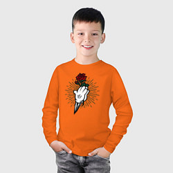Лонгслив хлопковый детский Роза в руках, цвет: оранжевый — фото 2