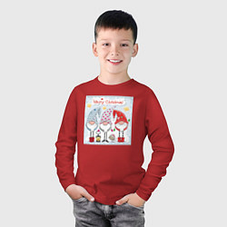 Лонгслив хлопковый детский Гномы Счастливого рождества, цвет: красный — фото 2