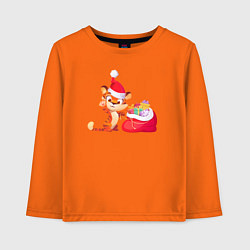 Лонгслив хлопковый детский Веселый тигренок с подарками, цвет: оранжевый