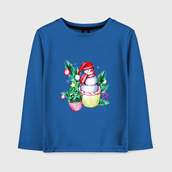 Лонгслив хлопковый детский Новогодние сладости Снеговик, цвет: синий
