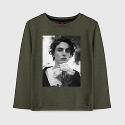 Лонгслив хлопковый детский Timothee Chalamet с розами, цвет: меланж-хаки