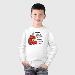 Лонгслив хлопковый детский Порхать, как бабочка, жалить, как пчела, цвет: белый — фото 2