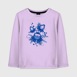 Лонгслив хлопковый детский Голубой орнамент Гжель, цвет: лаванда