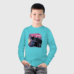 Лонгслив хлопковый детский Биг Босс в ловушке, цвет: бирюзовый — фото 2