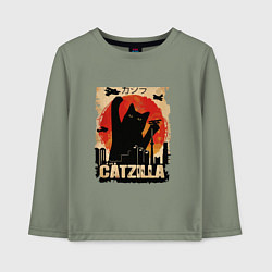 Лонгслив хлопковый детский Котзилла 0001, цвет: авокадо