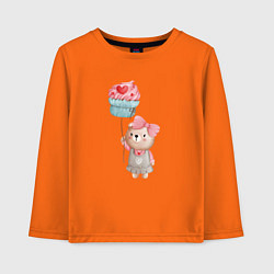 Лонгслив хлопковый детский Мишка с воздушным пирожным, цвет: оранжевый
