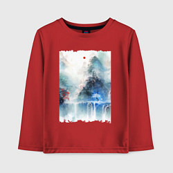 Лонгслив хлопковый детский Изумительный японский пейзаж, цвет: красный