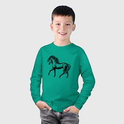 Лонгслив хлопковый детский Мустанг Лошадь, цвет: зеленый — фото 2