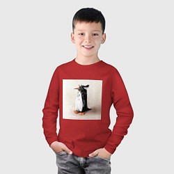 Лонгслив хлопковый детский Птица Пингвин, цвет: красный — фото 2