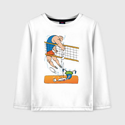Лонгслив хлопковый детский Мощный волейбольный удар, цвет: белый