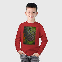 Лонгслив хлопковый детский Листья Макро, цвет: красный — фото 2