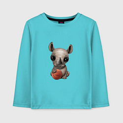 Лонгслив хлопковый детский Баскетбол - Носорог, цвет: бирюзовый