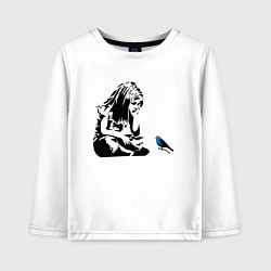 Лонгслив хлопковый детский BANKSY girl with blue bird БЭНКСИ девочка с синей, цвет: белый