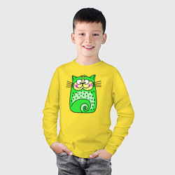 Лонгслив хлопковый детский Прикольный зеленый кот, цвет: желтый — фото 2