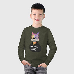 Лонгслив хлопковый детский Кот - фонарь, цвет: меланж-хаки — фото 2
