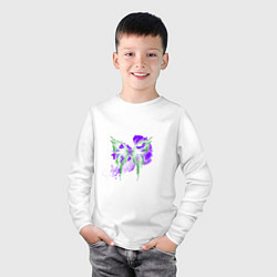 Лонгслив хлопковый детский Неоновая зелено-фиолетовая бабочка, цвет: белый — фото 2