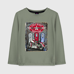 Лонгслив хлопковый детский Мотоцикл Заправка Ретро Poster, цвет: авокадо