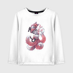 Лонгслив хлопковый детский Кицунэ с веточкой сакуры, цвет: белый