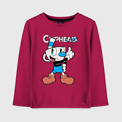 Лонгслив хлопковый детский Синяя чашка Cuphead, цвет: маджента