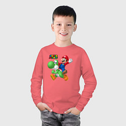 Лонгслив хлопковый детский Mario and Yoshi Super Mario, цвет: коралловый — фото 2