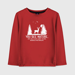 Лонгслив хлопковый детский Вы видите природу Я вижу оленя, стейк, колбасу и б, цвет: красный