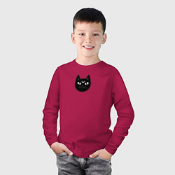 Лонгслив хлопковый детский Мистический чёрный кот с полумесяцем, цвет: маджента — фото 2