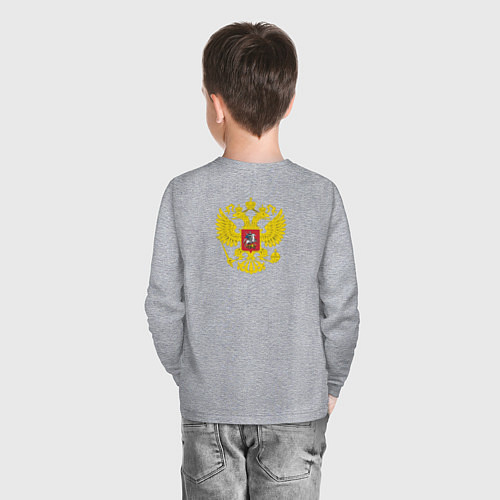 Детский лонгслив Герб россии карман спина / Меланж – фото 4