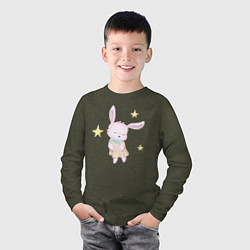 Лонгслив хлопковый детский Милый Крольчонок Танцует Со Звёздами, цвет: меланж-хаки — фото 2