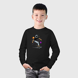 Лонгслив хлопковый детский Космонавт - скейтбордист, цвет: черный — фото 2