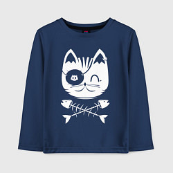 Лонгслив хлопковый детский Голова кота Skull Hype, цвет: тёмно-синий