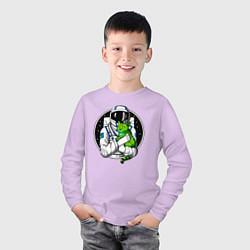 Лонгслив хлопковый детский Космонавт с инопланетным котом, цвет: лаванда — фото 2