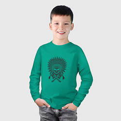 Лонгслив хлопковый детский Skull Indian, цвет: зеленый — фото 2