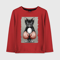 Лонгслив хлопковый детский Крутой котяра в боксёрских перчатках Cool cat in b, цвет: красный