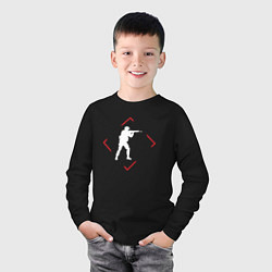 Лонгслив хлопковый детский Символ Counter Strike в красном ромбе, цвет: черный — фото 2