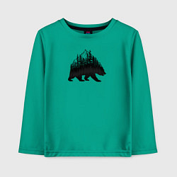 Лонгслив хлопковый детский Медведь, деревья и горы, цвет: зеленый