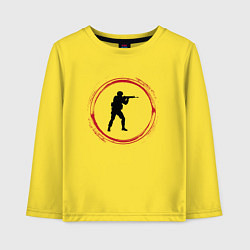 Лонгслив хлопковый детский Символ Counter Strike и красная краска вокруг, цвет: желтый