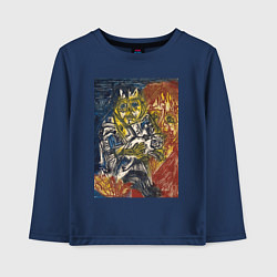 Лонгслив хлопковый детский Woman with a Child and a Cat Абстракция, цвет: тёмно-синий