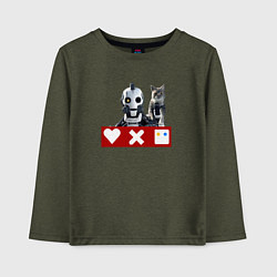 Лонгслив хлопковый детский Love death and robots белый робот с котом, цвет: меланж-хаки