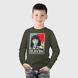 Лонгслив хлопковый детский Stranger Things Eleven, цвет: меланж-хаки — фото 2