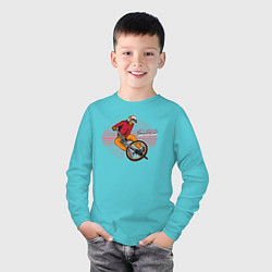 Лонгслив хлопковый детский Велосипедист - экстрим, цвет: бирюзовый — фото 2