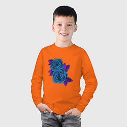 Лонгслив хлопковый детский Синие розы ночью, цвет: оранжевый — фото 2